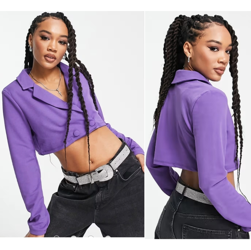 Rebellious Fashion Cropped Tailored Oversized Blazer in Purple Size 8